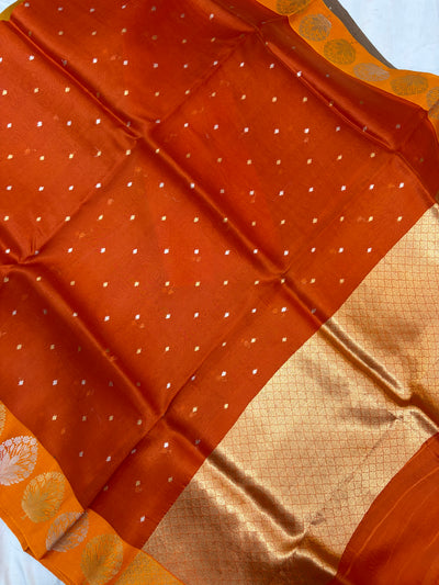 Pure handloom organza silk saree in dark Rust orange colour