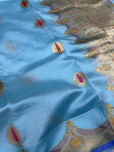 Pure raw mango saree in sky blue colour