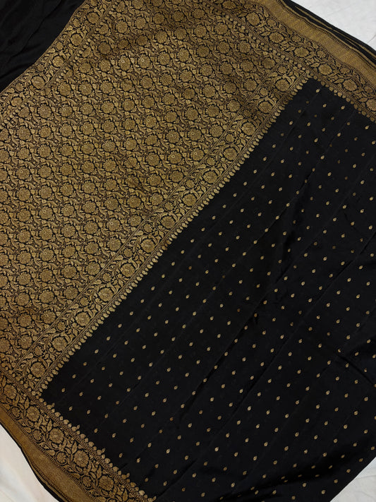 Pure khaddi crepe silk saree in black colour