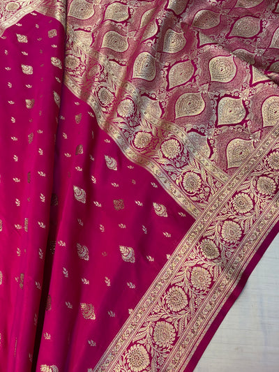 Bridal Banarasi satin Katan silk sarees in Rani pink colour with all over Swarovski work
