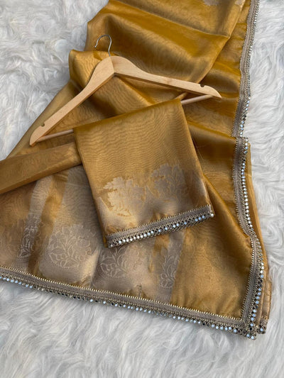 BANARASI SOFT TISSUE SILK SAREE WITH RICH GOLDEN ZARI WEAVING