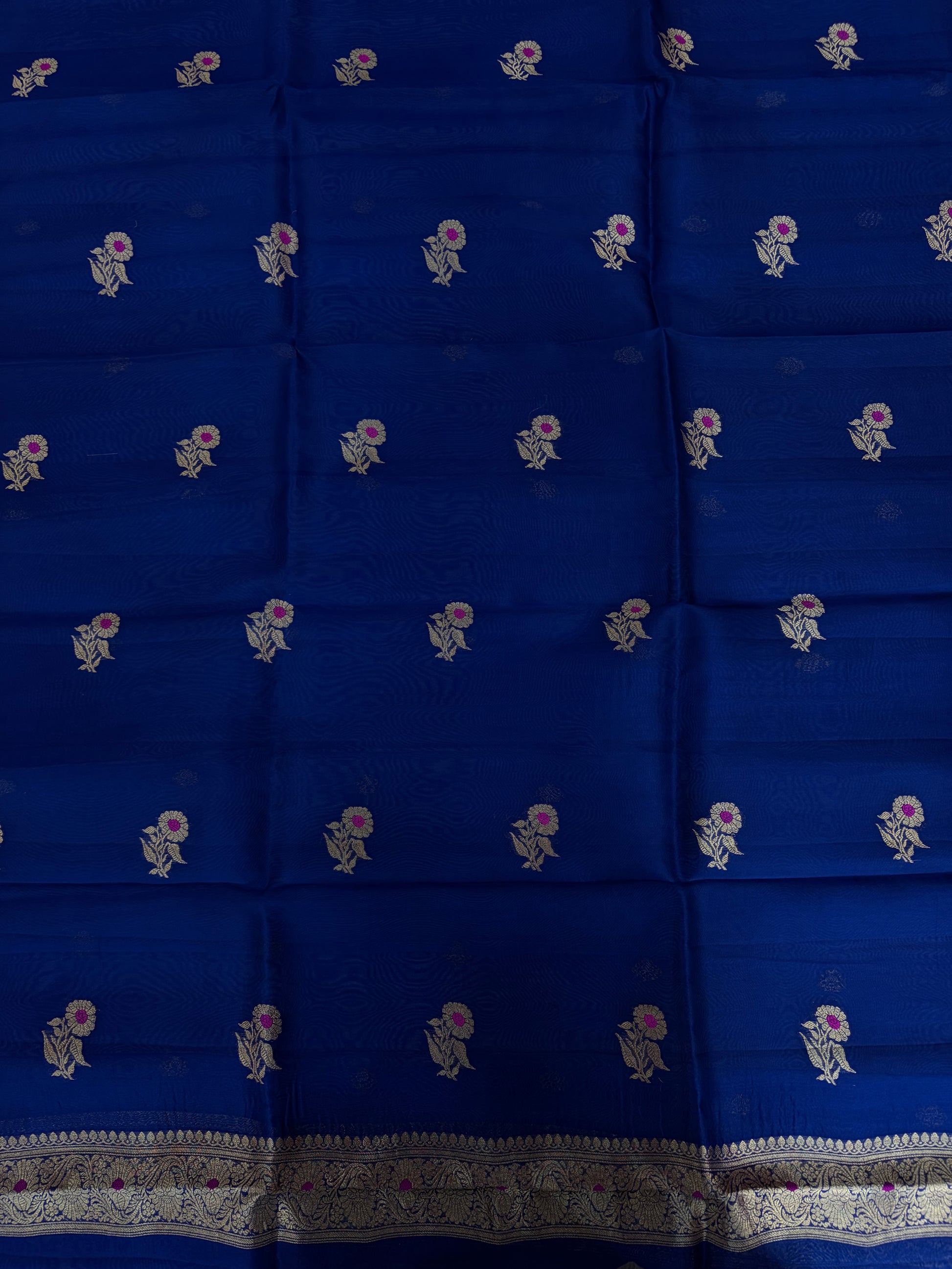 Pure Handloom Kora silk suit set in German blue colour with meenakari work