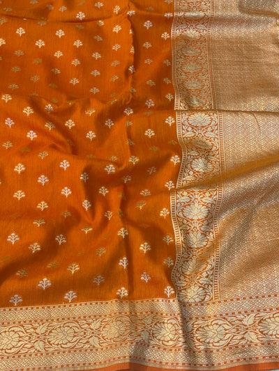Pure moonga silk saree in orange colour