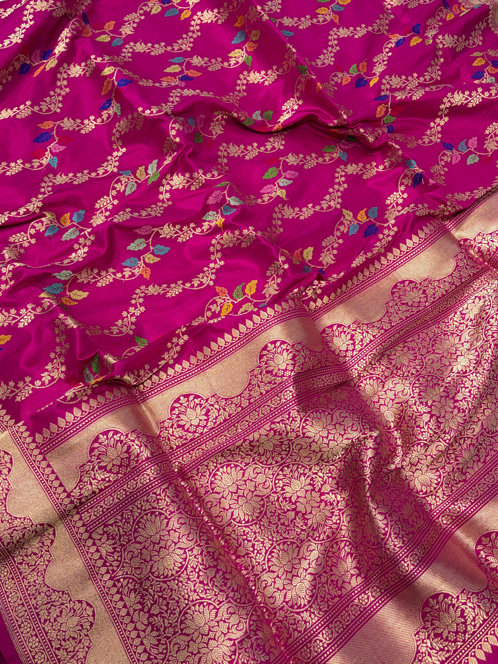 Premium pure katan silk saree with all meenawork in beautiful Rani colour