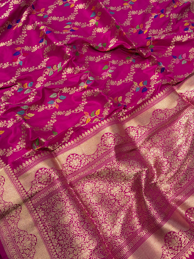 Premium pure katan silk saree with all meenawork in beautiful Rani colour