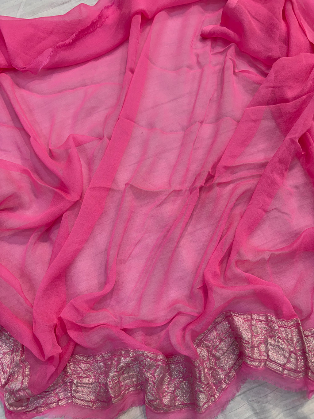 Pure khaddi chiffon saree in fuchsia pink colour