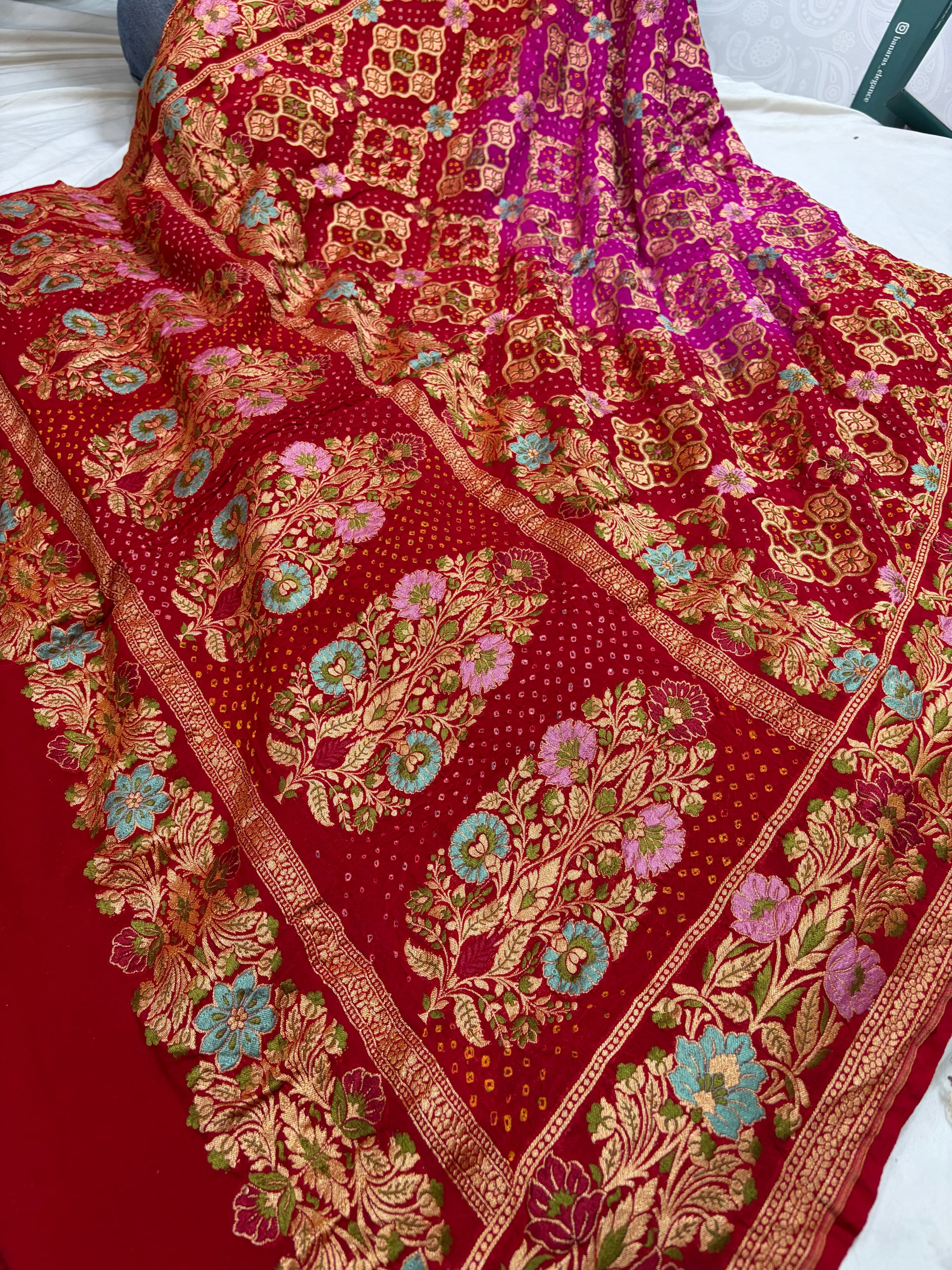 Pure Tilfi Georgette Bandhani sarees in red colour