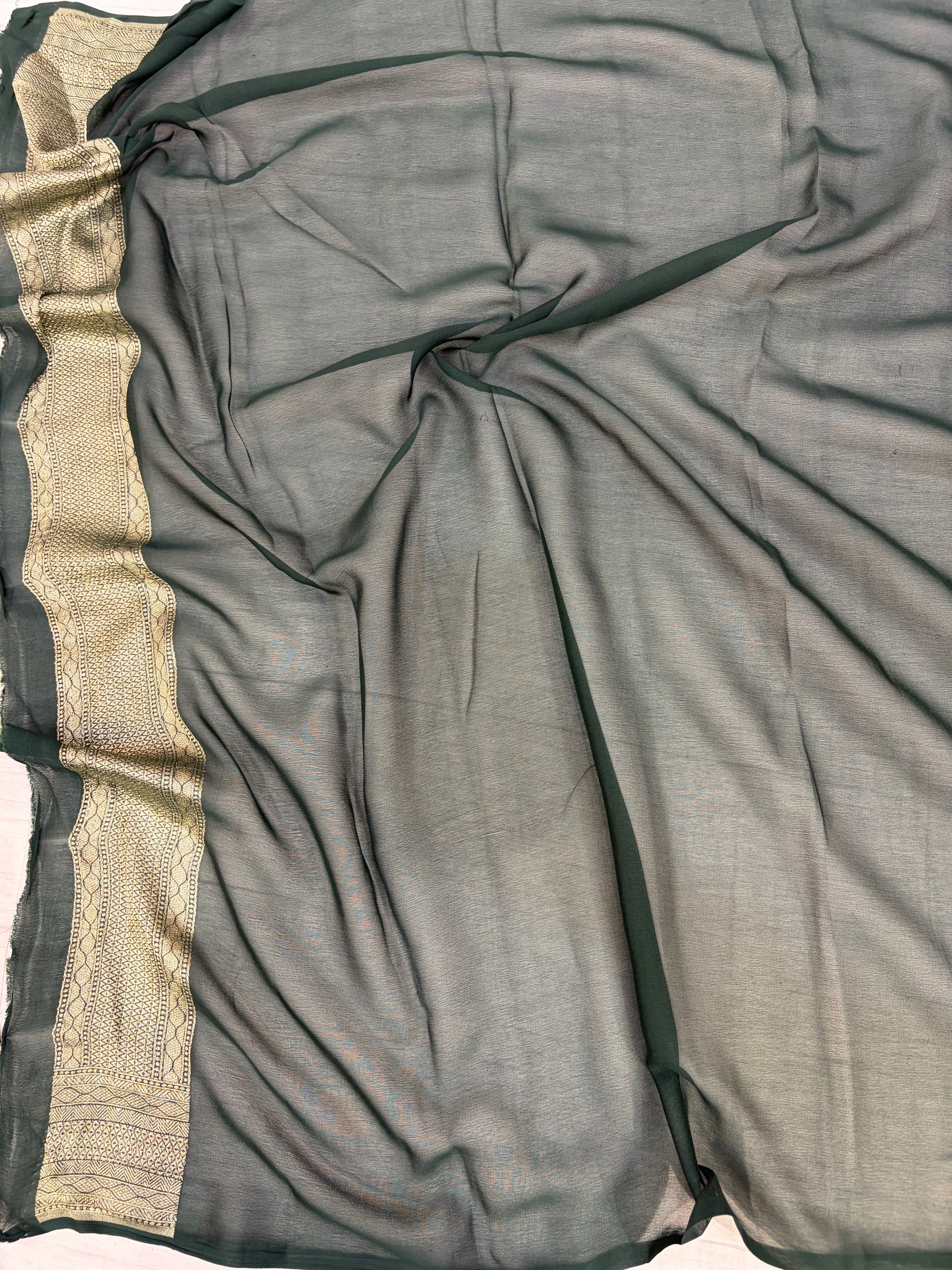 Premium Handcrafted Banarasi pure Georgette in bottle green colour
