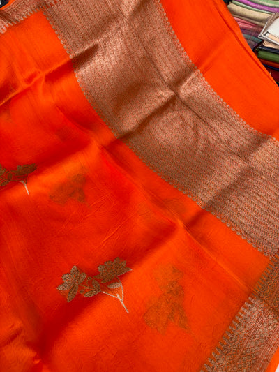 Pure handloom organza silk saree in orange colour