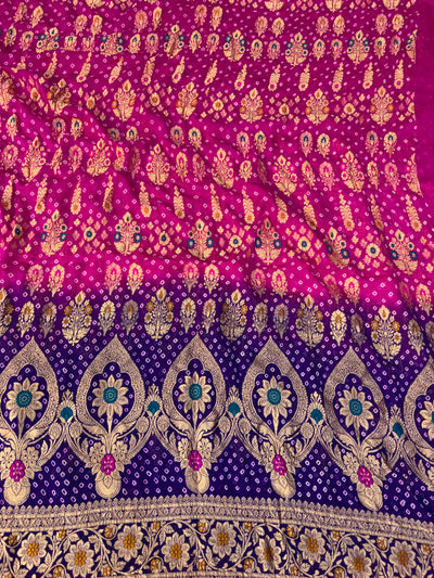 Pure georgette bandhani suit in Rani pink with purple colour