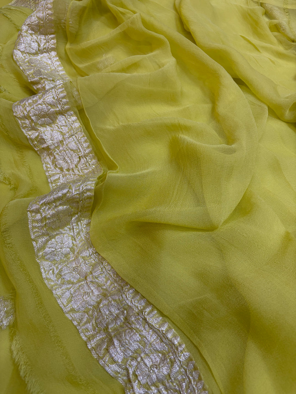 Pure khaddi chiffon saree in light mehndi colour