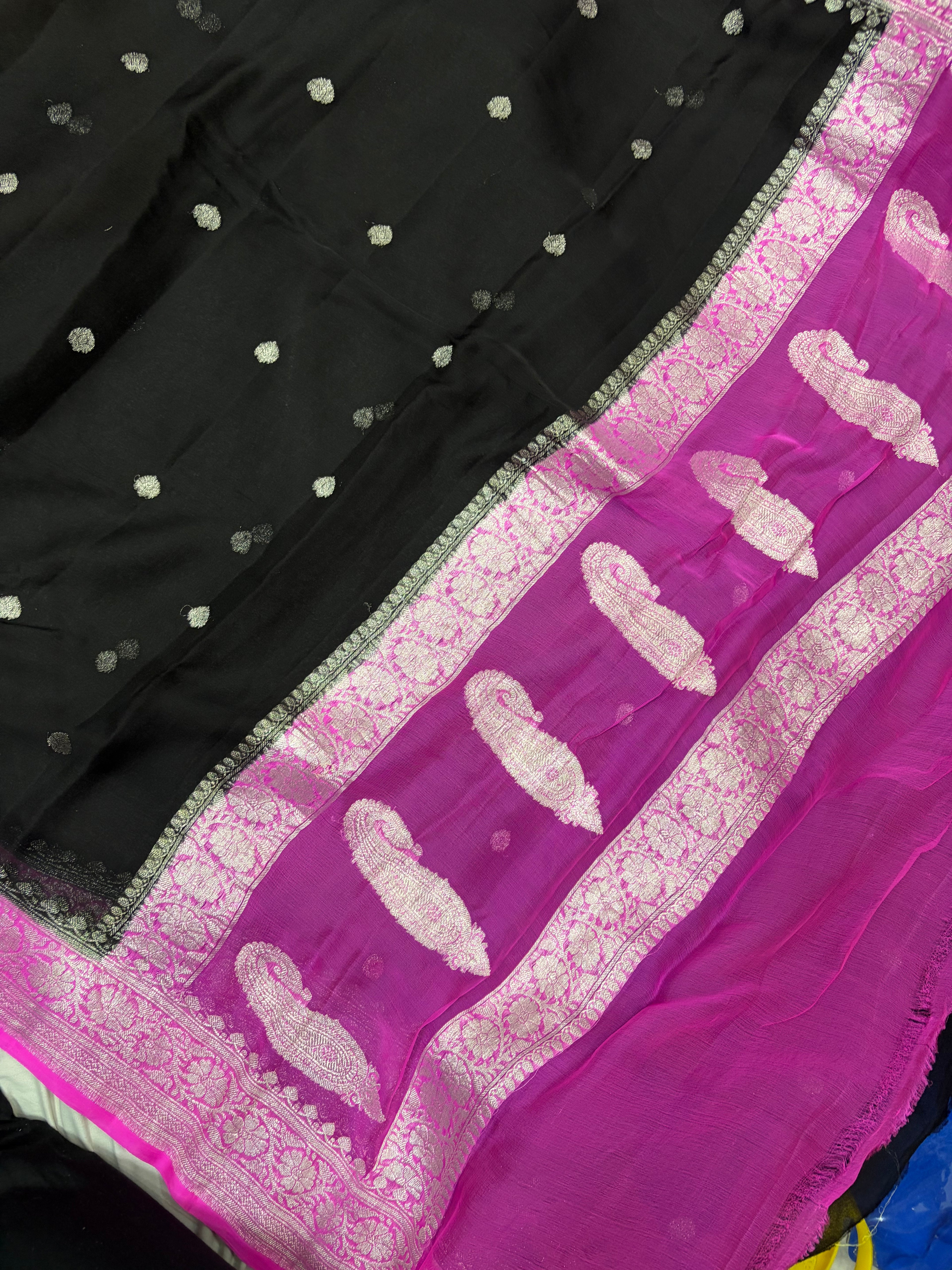 (Copy) Pure Khaddi Chiffon Banarasi Border Booti Saree