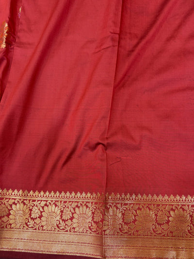 Banarasi katan by katan silk saree in cherry Red colour with multiple meenakari work