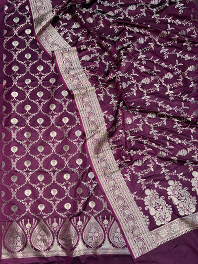 Beautiful Banarasi Mashru silk suit in dark purple colour