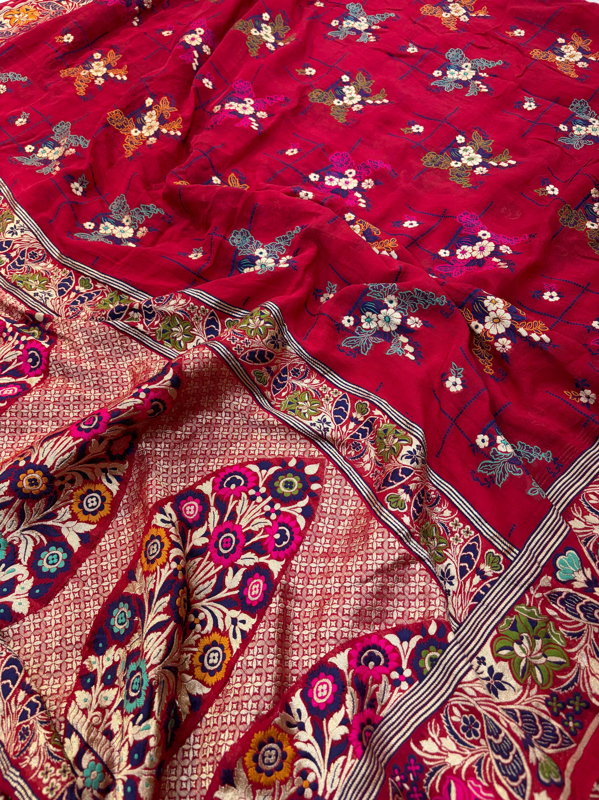 Premium Pure georgette silk sarees all over Multi Meenakari work with pure water zari wokr