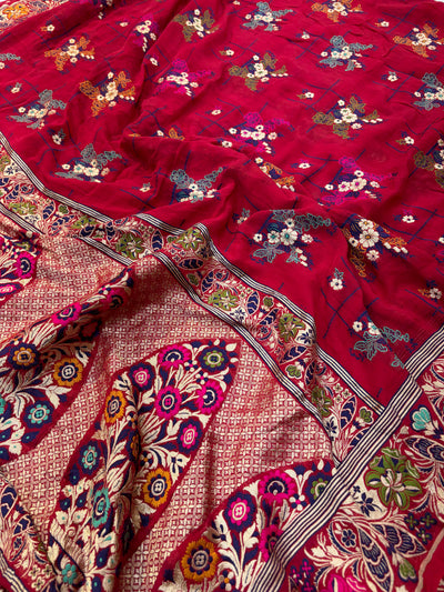 Premium Pure georgette silk sarees all over Multi Meenakari work with pure water zari wokr