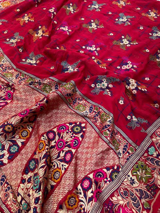 Premium Pure georgette silk sarees all over Multi Meenakari work with pure water zari wokr