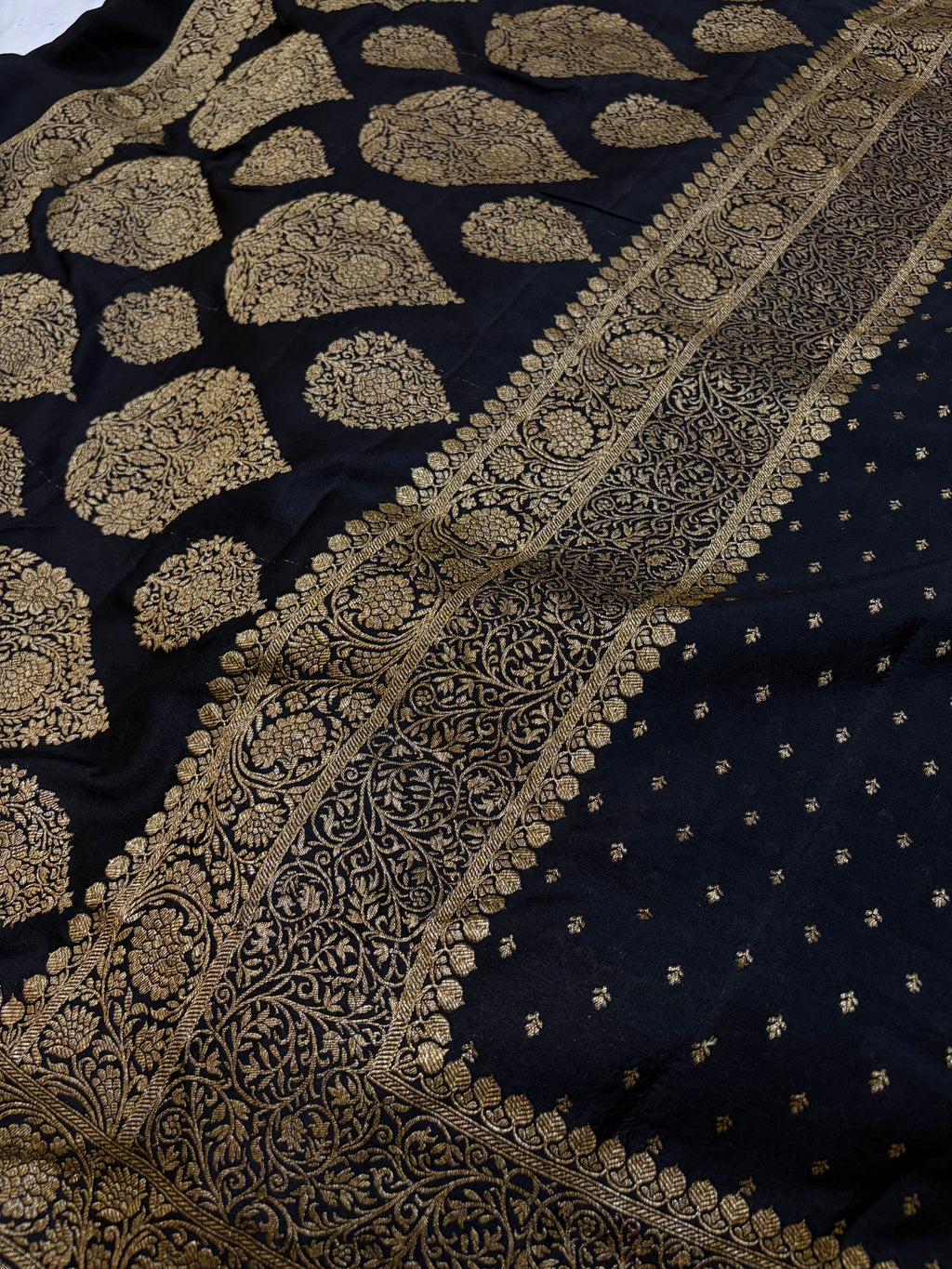 Pure khaddi crepe silk saree in black colour