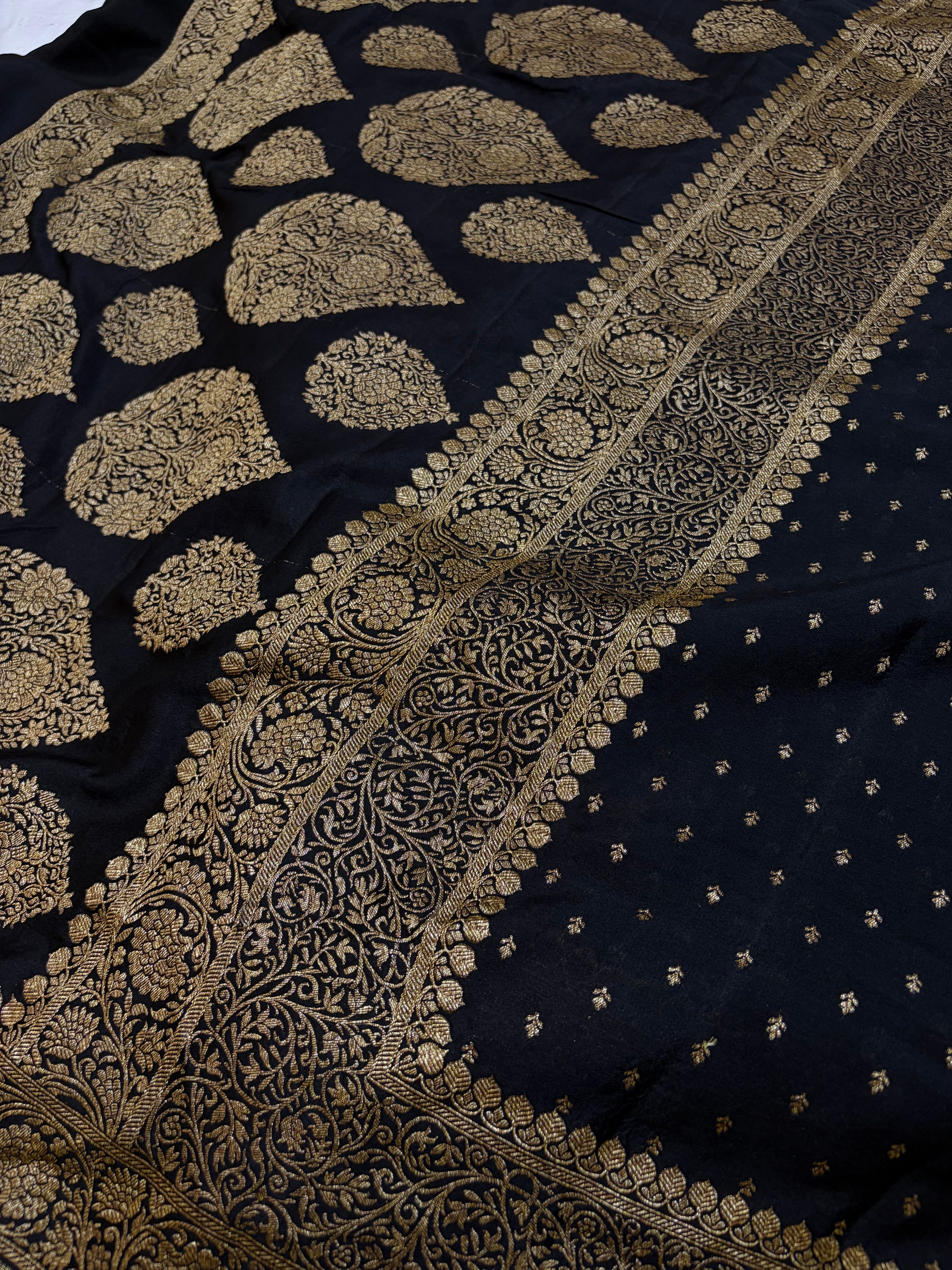 Pure khaddi crepe silk saree in black colour