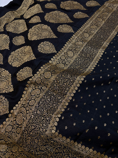Pure khaddi crepe silk saree in black colour