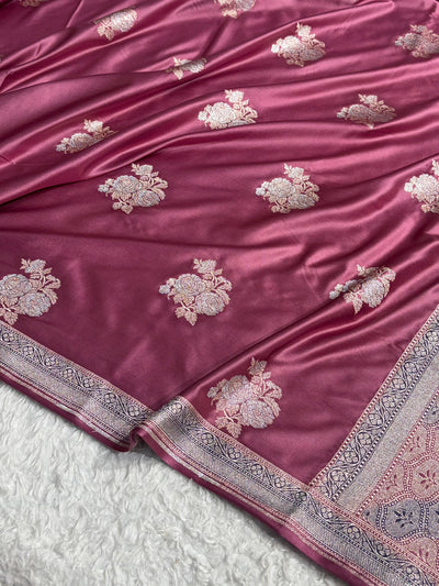 Beautiful Mashru silk saree in Mauve pink colour