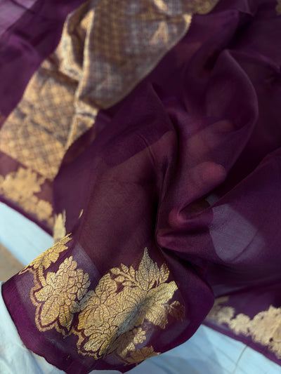 Pure handloom Kora silk saree in wine colour
