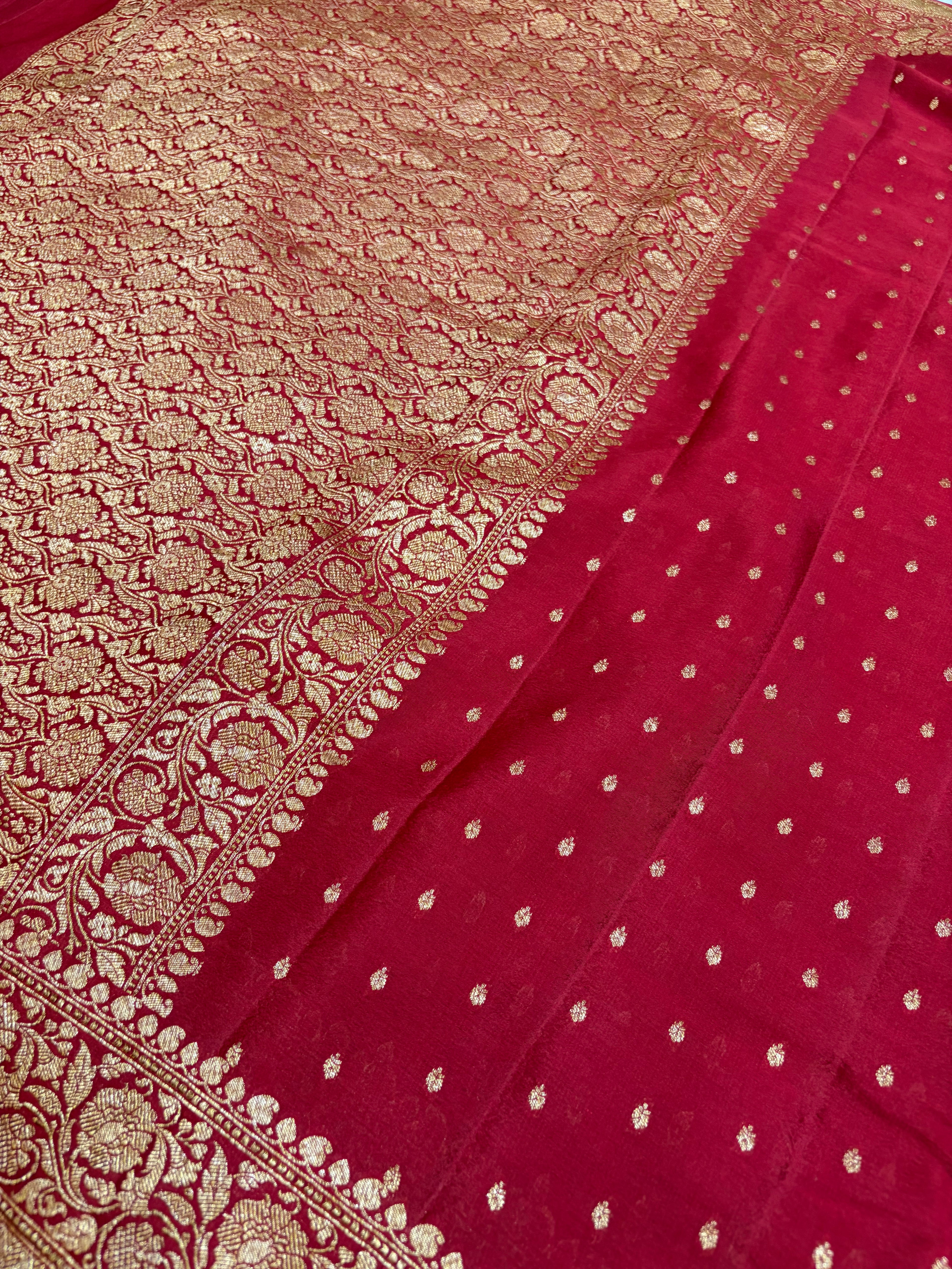 Pure khaddi crepe silk saree in maroon blue colour