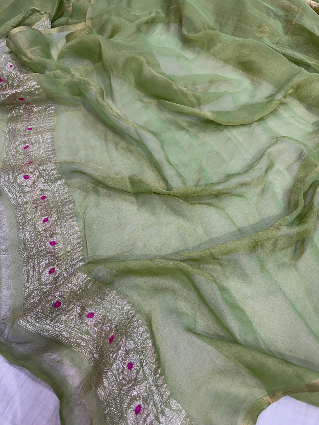 PURE KHADDI TISSUE SILK SAREE IN PISTA GREEN COLOUR