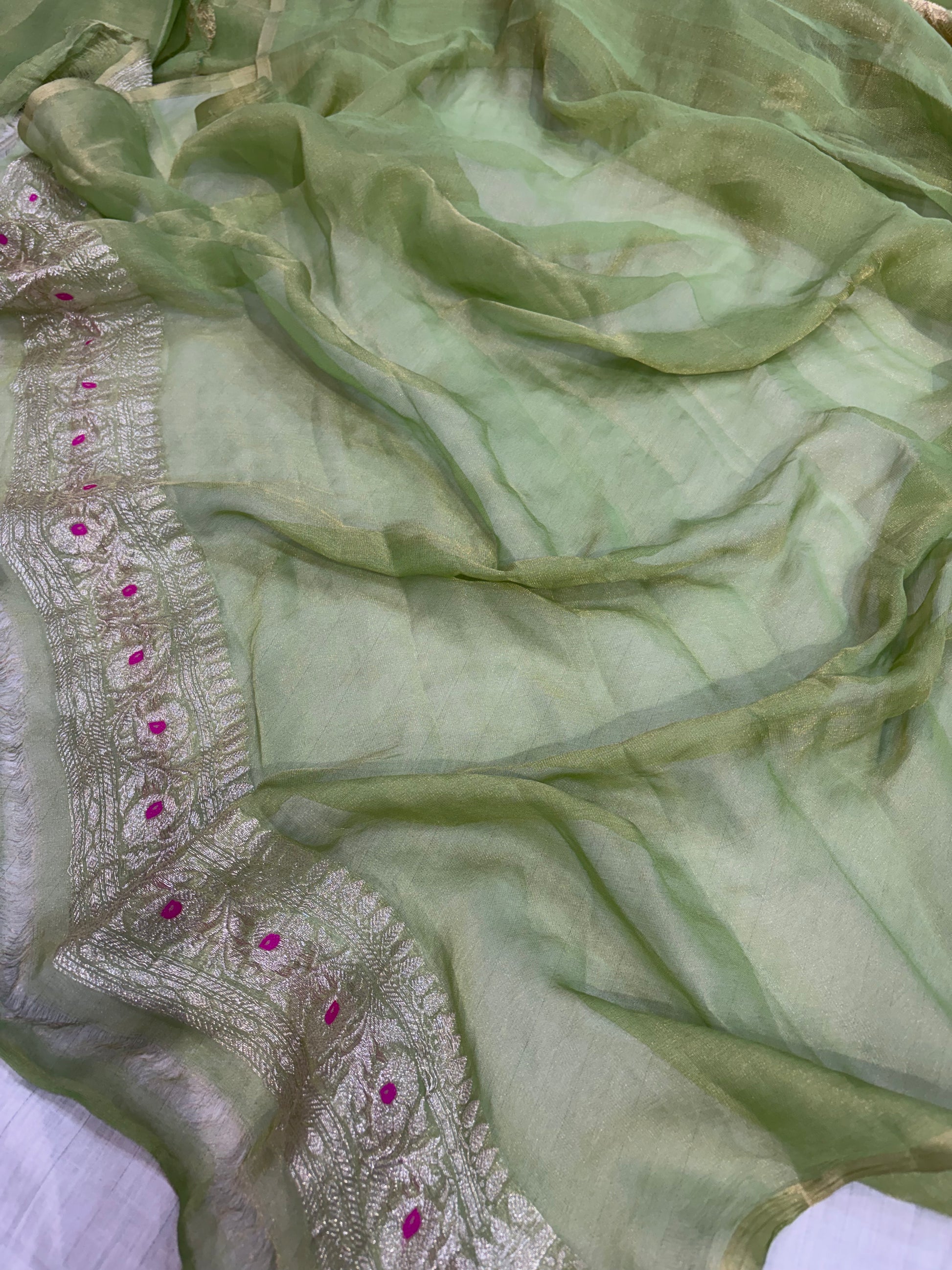 PURE KHADDI TISSUE SILK SAREE IN PISTA GREEN COLOUR