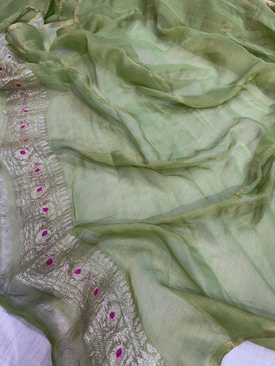 PURE KHADDI TISSUE SILK SAREE IN PISTA GREEN COLOUR