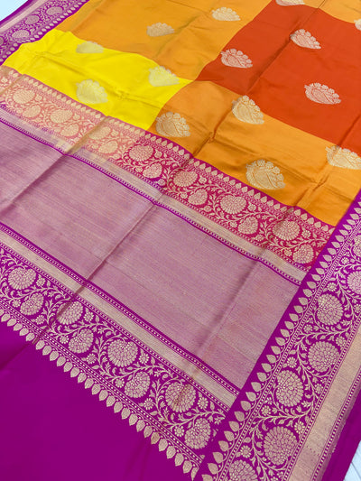 Pure handloom katan silk sareee in rangkat colour