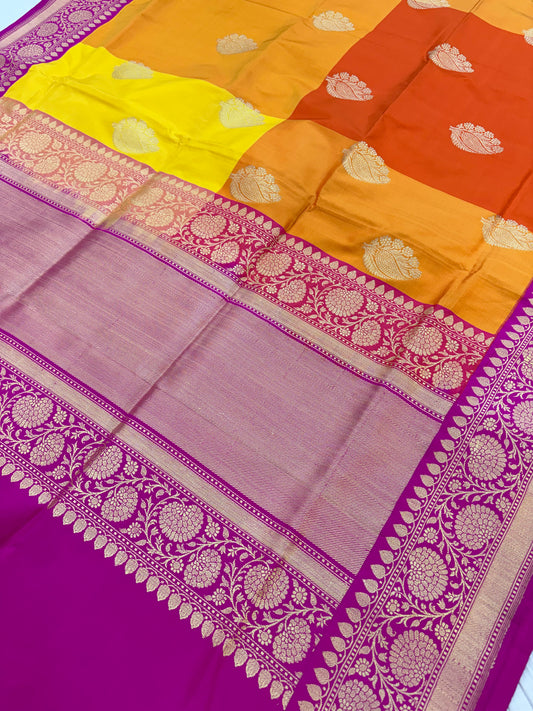 Pure handloom katan silk sareee in rangkat colour