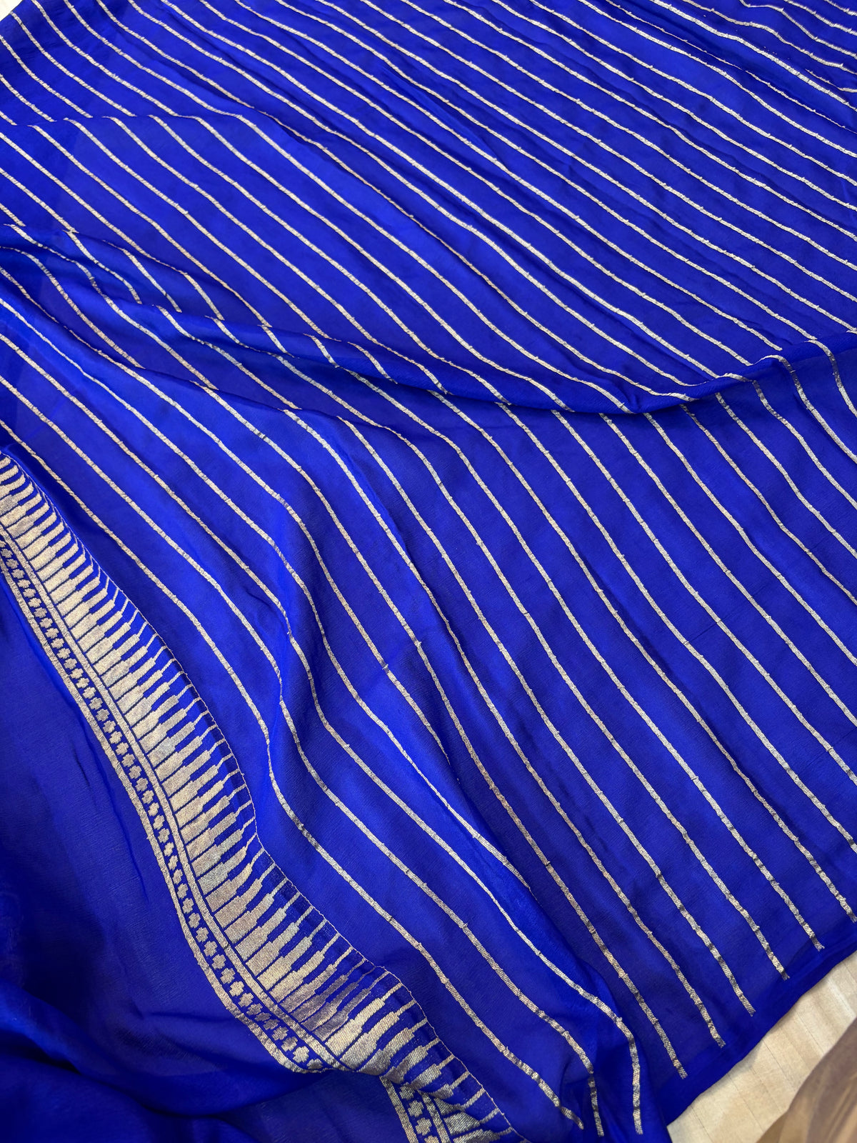 Pure premium georgette banarasi saree multi meena work in royal blue colour