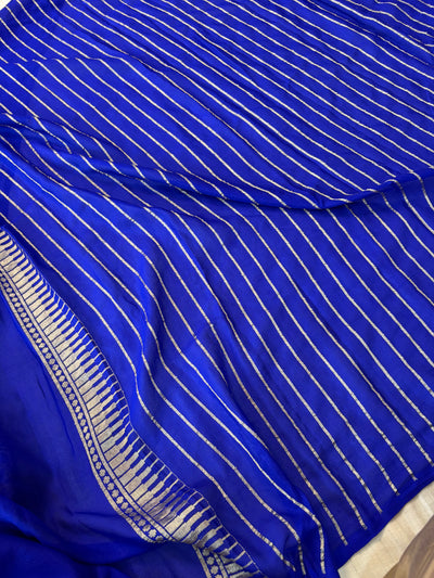 Pure premium georgette banarasi saree multi meena work in royal blue colour