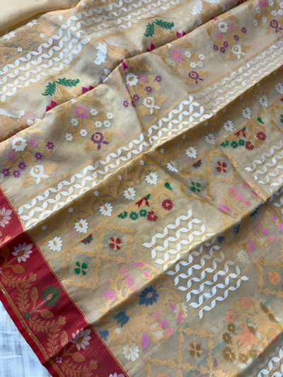 Beautiful pure premium kora jamdani saree