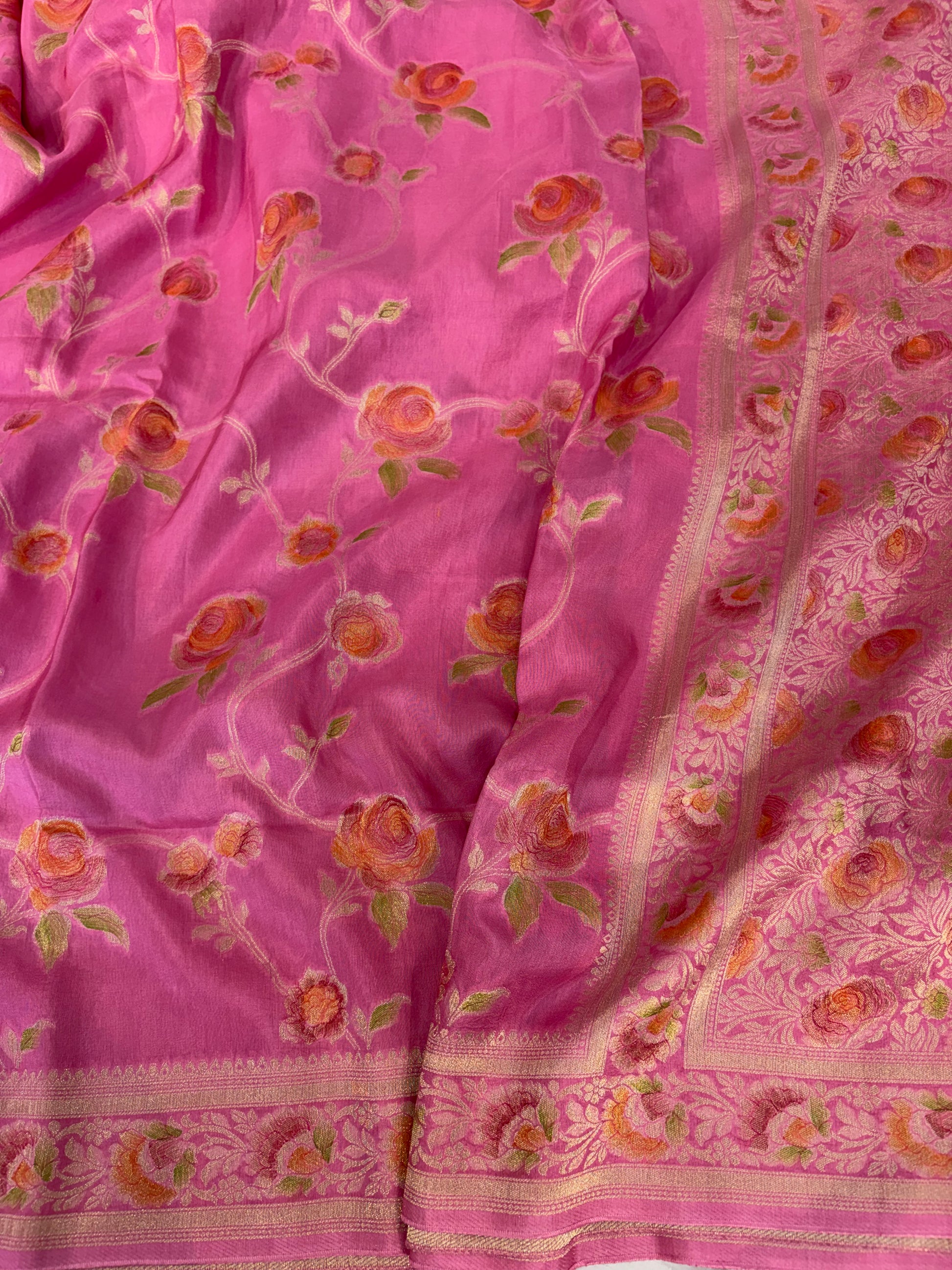 Pink rosy jaal georgette silk Banarasi saree