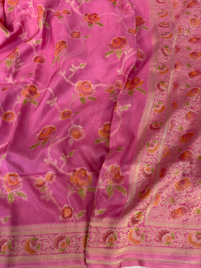 Pink rosy jaal georgette silk Banarasi saree