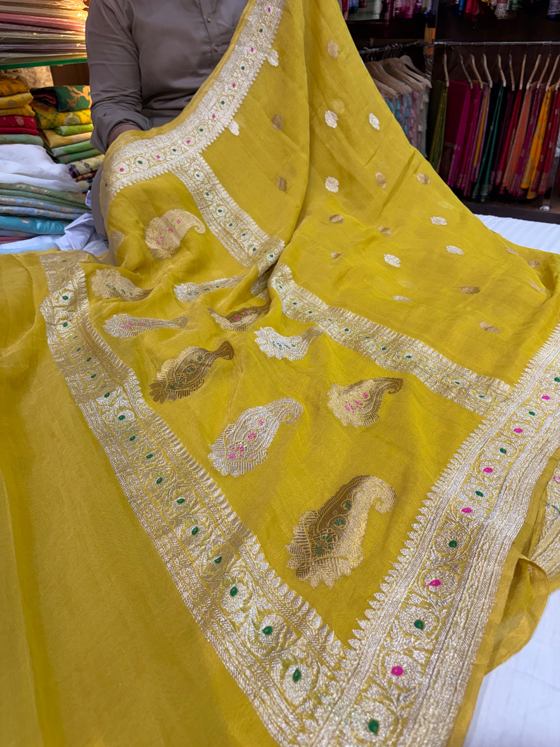 PURE KHADDI TISSUE SILK SAREE IN GOLD YELLOW COLOUR