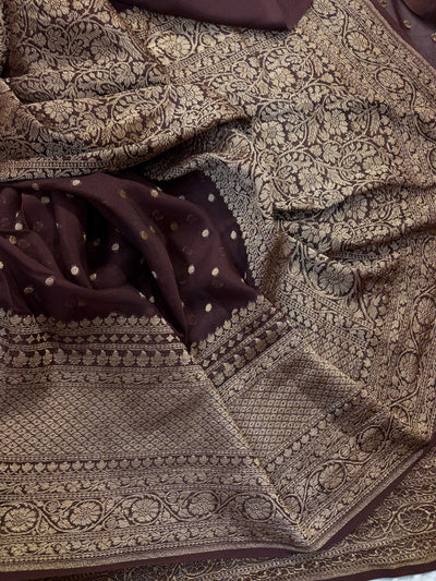 Pure georgette silk saree in Dark Brown colour