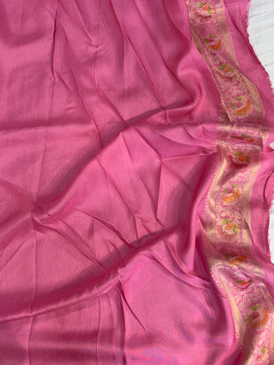 Pink rosy jaal georgette silk Banarasi saree