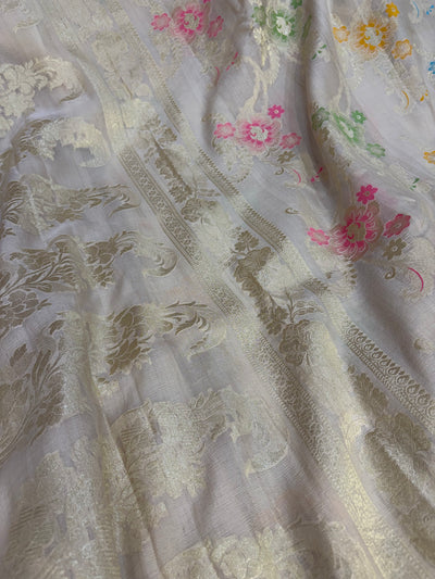 Banarasi pure Tussar Georgette silk saree with multiple meenakari work