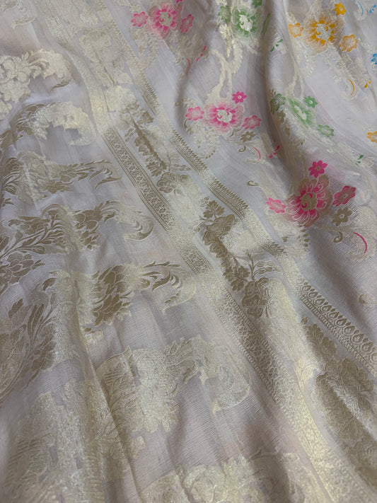 Banarasi pure Tussar Georgette silk saree with multiple meenakari work