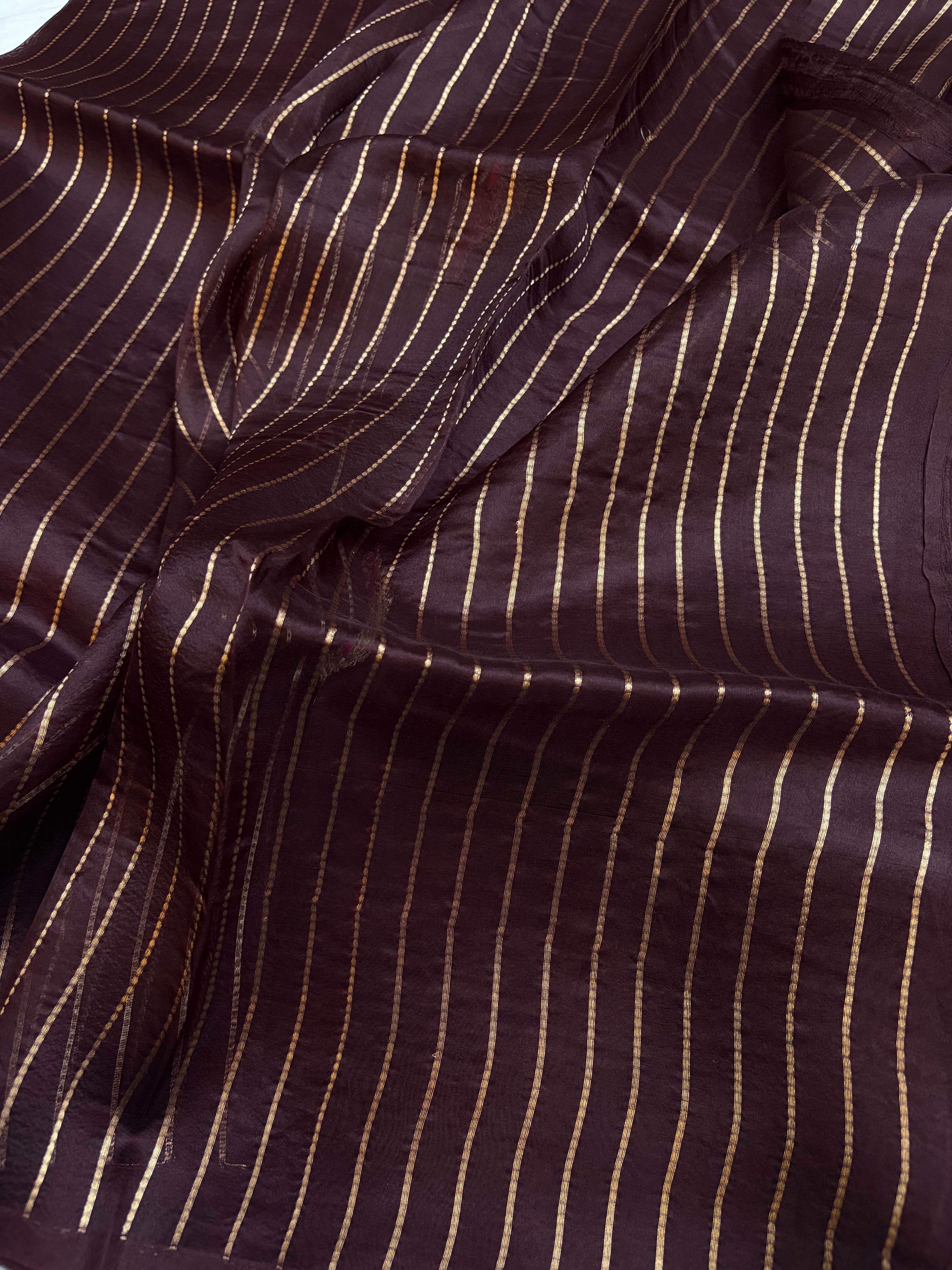 Pure handloom organza silk saree in dark brown colour