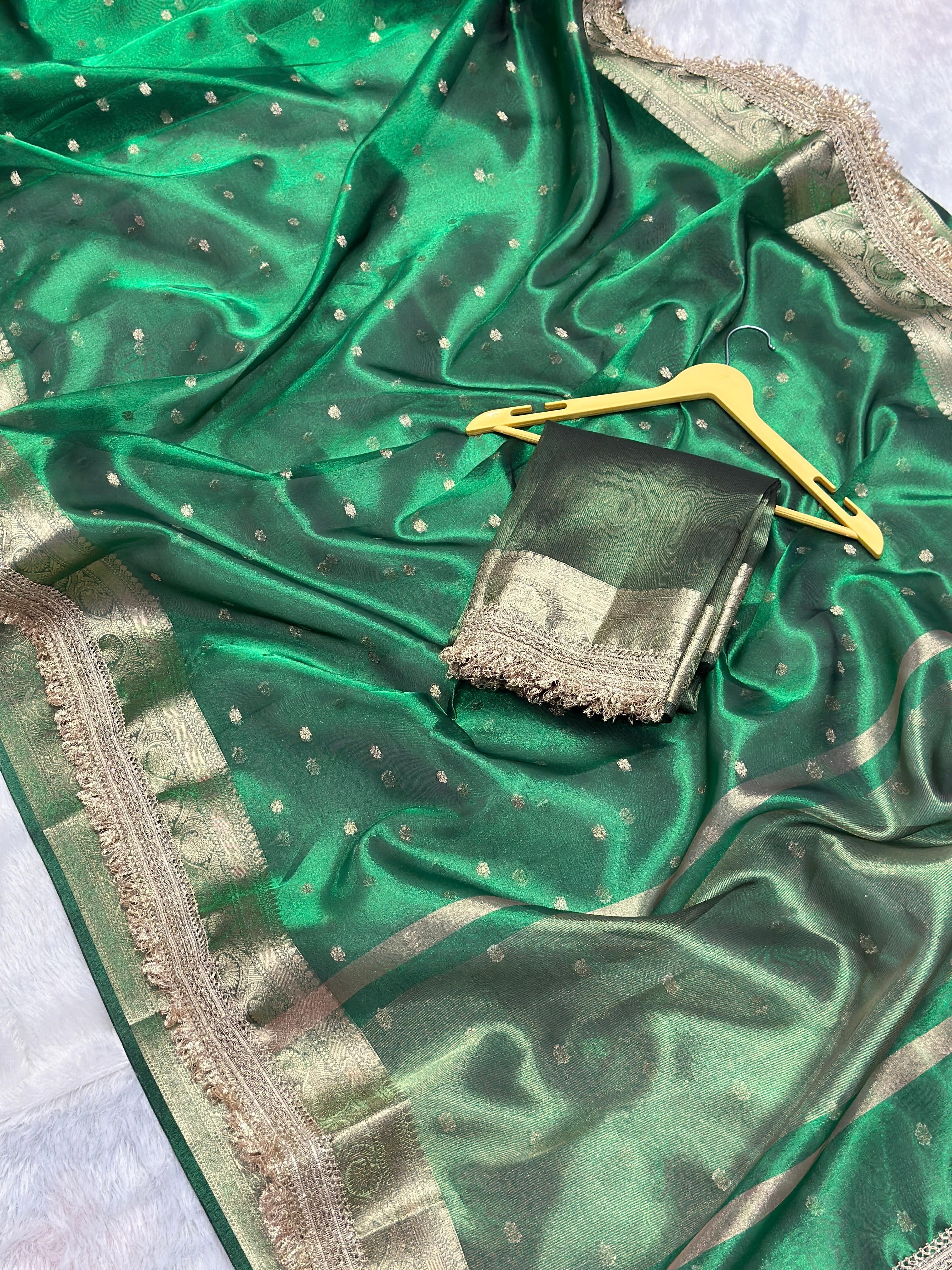 BANARASI SOFT TISSUE SILK SAREE WITH PREMIUM DOUBLE LACE WORK