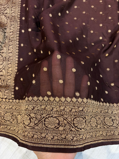 Pure georgette silk saree in Dark Brown colour