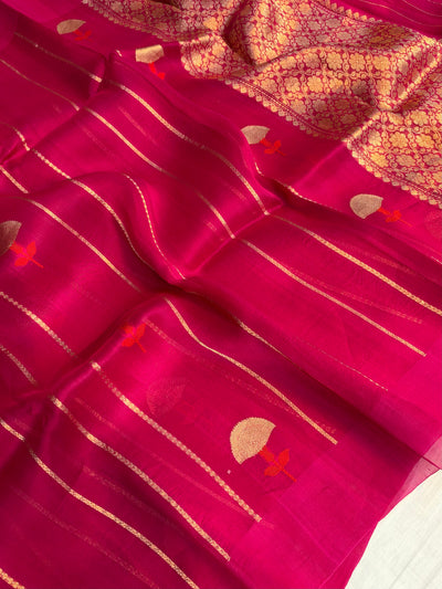 Pure handloom Kora silk saree in Rani pink colour