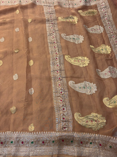 PURE KHADDI TISSUE SILK SAREE IN CHIKU COLOUR