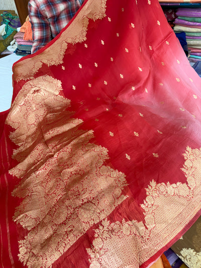 Pure handloom organza silk saree in half half colour