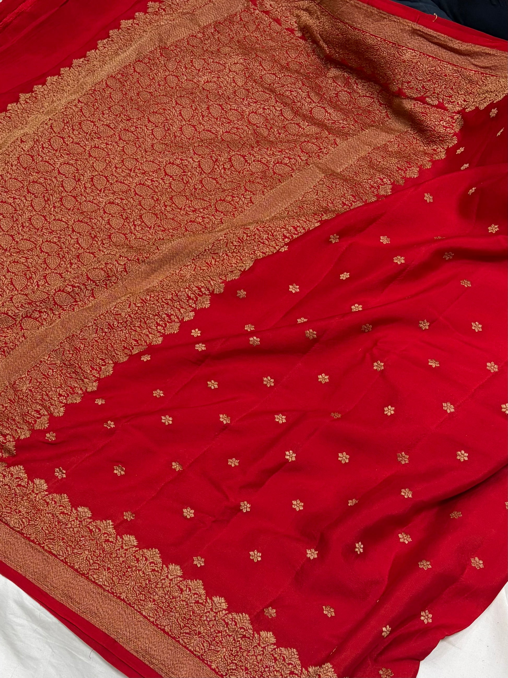 Pure khaddi crepe silk saree in red colour