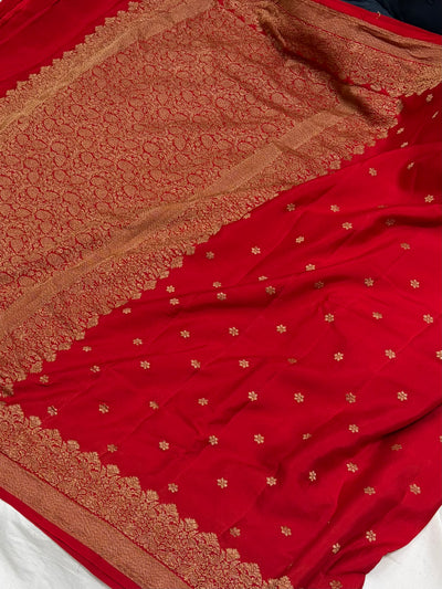 Pure khaddi crepe silk saree in red colour